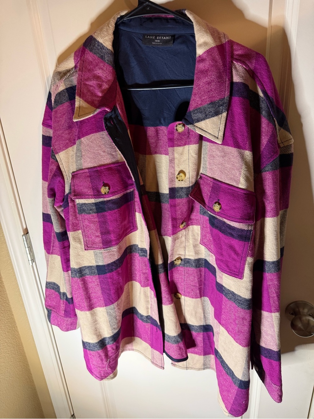 Lane Bryant Pink & Purple Plaid Shacket Jacket Size 18/20 100% Cotton